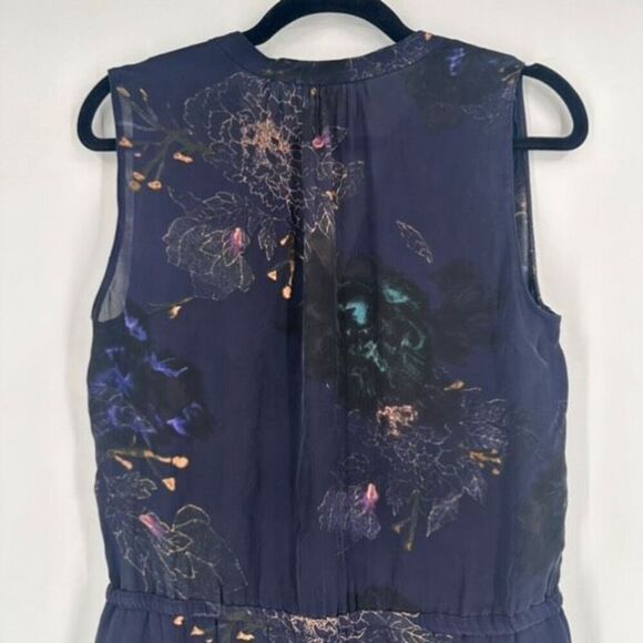 Babaton Aritzia Women's Floral Silk Benedict Sleeveless Shirt Dress Navy Medium - Picture 9 of 13